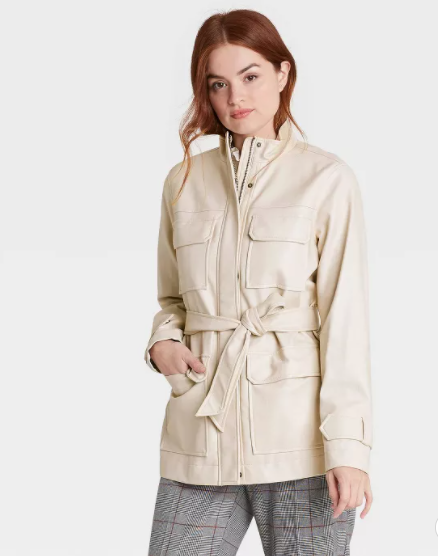 Women's Faux Leather Anorak Jacket - A New Day™ Stone